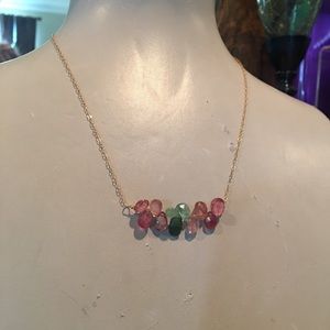 Watermelon tourmaline with 24k gold chain